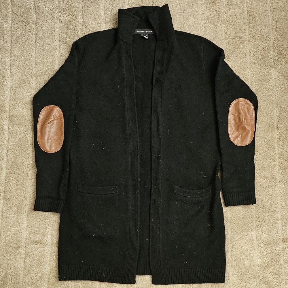 Ralph Lauren Black Label All Cashmere Sweater With Leather Elbow Patches